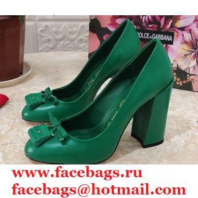 Dolce & Gabbana Block Heel 10.5cm Leather Sicily Pumps Green 2021